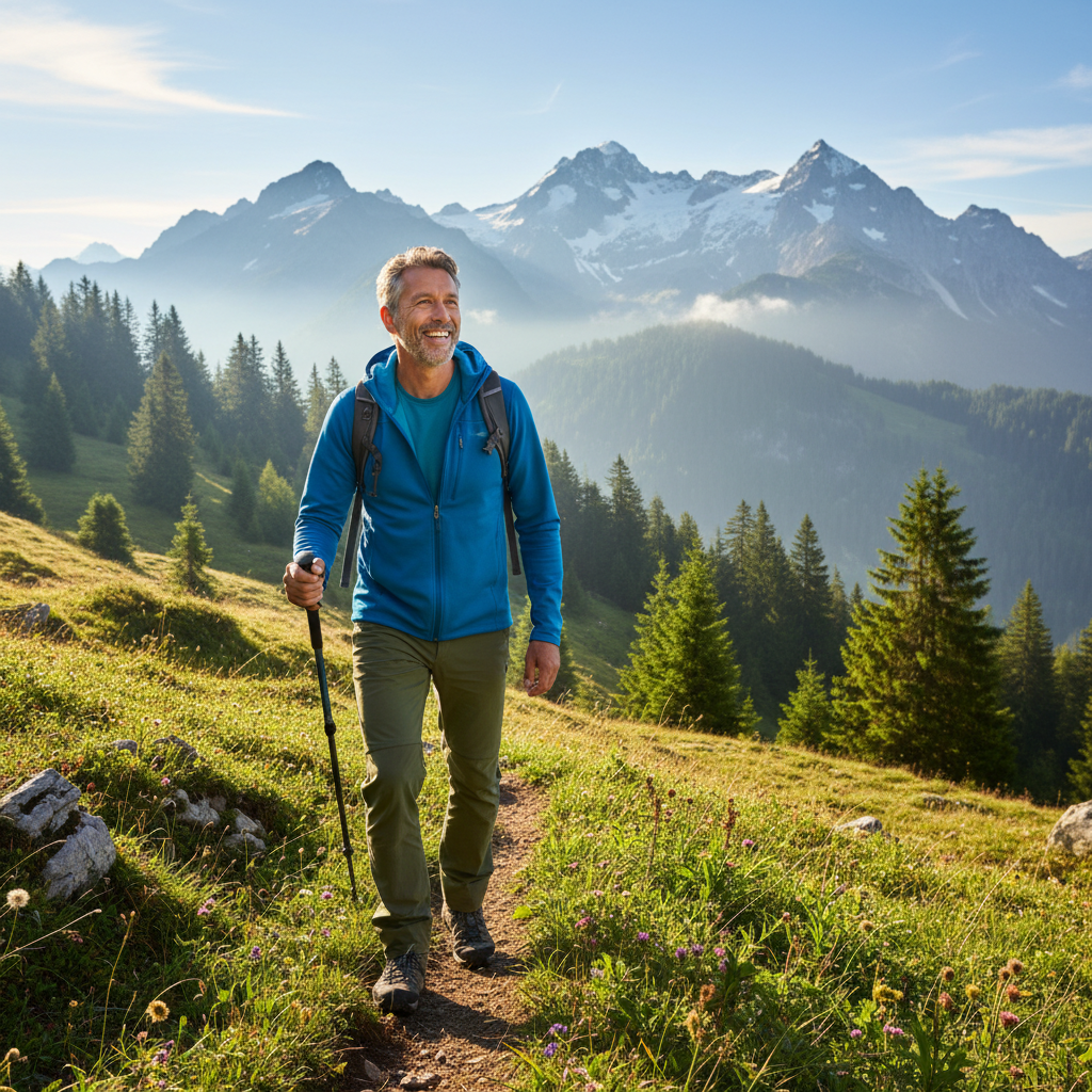 Pria paruh baya menikmati kehidupan aktif di alam terbuka